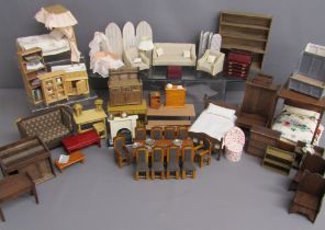 Collection of dolls house furniture includes - lounge, bedroom, kitchen, etc