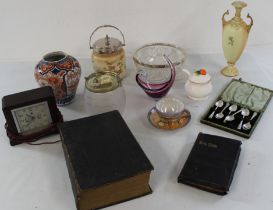Ceramics plus silver plate items, Smiths Sectric Art Deco design bakelite clock (untested), two