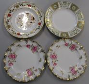 Royal Crown Derby plates - A.962 Asian Rose - Green Derby Panel & 2 x Royal Pinxton Rose