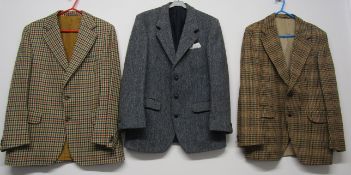 3 gents jackets - Aquascutum Scottish tweed - Harris Tweed - Cloth made by Crombie - size 42