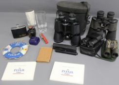 Selection of Cunard shipping memorabilia plus four pairs of binoculars and a small cased  level