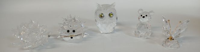 5 pieces of Swarovski crystal including hedgehog & owl (with boxes)