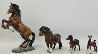 Beswick rearing horse 1014, Shetland pony and two foals