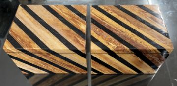 Pair of striped wooden boxes 33cm by 27cm by 22cm