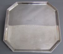 Adie Bros Ltd Birmingham 1956 squared silver salver - Presented to Mrs John B Holt by the Goole