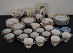 Selection of cups, saucers, plates and Wedgwood jasperware, as well as Portmeirion teapot, vases and