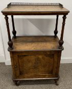 Small Victorian buffet in burr walnut veneer with ormolu gallery top W 61cm D 38cm Ht 100cm