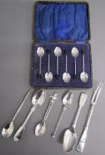 Silver includes - cased set of coffee bean spoons Birmingham William Suckling 1925 - Augusta M