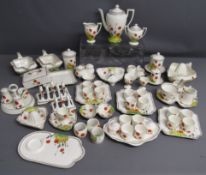 Crown Ducal poppy breakfast pieces - toast racks - egg cups - butter dish - tea pot with cream jug