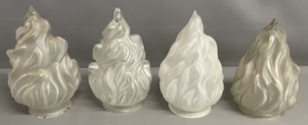 Four Art Deco flame glass light shades
