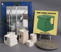 Crown Devon Cube teapot with Cunard Steamship Co Ltd similar style water jug, milk jug and sugar