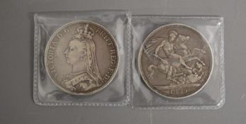 Two 1889 five shilling pieces