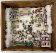 Case of small early 20th century Chinese earthenware figures & buildings