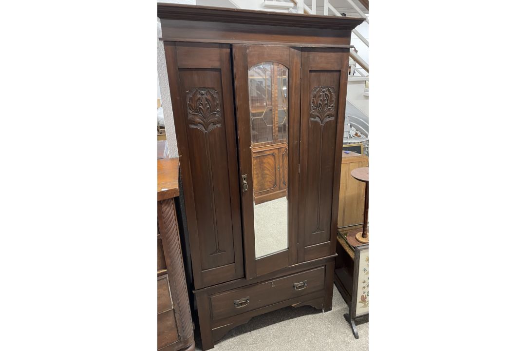 Victorian mirror front wardrobe Ht 194cm W 101cm D 40cm - Image 1 of 2