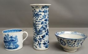 19th century Chinese blue and white cylindrical vase with four character hand painted mark to
