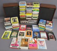 Musitapes 8 track player with speakers & large collection of 8 track tapes