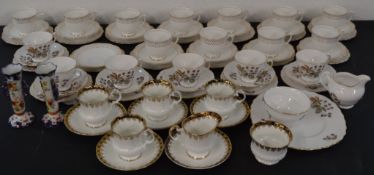 3 tea sets including Queen Anne, Crown Royal and Elizabethan, as well as 2 Oriental style vases