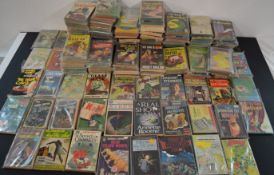 2 boxes of vintage pulp fiction paperback books including Dell, WDL etc (majority in plastic