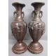 Pair Japanese Meiji period bronze vases decorated with relief decoration of birds and flowers - - Image 1 of 12