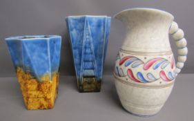 3 pieces of Crown Ducal unsigned possibly Charlotte Rhead designs - 6569 jug - 2 similar vases one