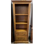 Modern hardwood bookcase with two drawers Ht 165cm W 62cm D 40cm