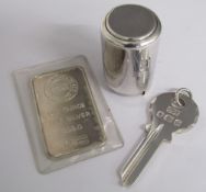Silver includes - Pixley & Co London Bullion Brokers one ounce fine silver ingot - B S I London 1978