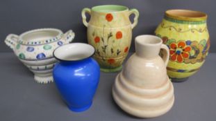 5 pieces of Crown Ducal - 118 vase with flower design - 238 honey style pot - 1925-30 poppy design -