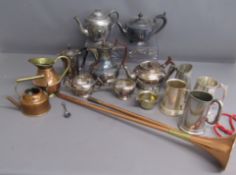 Walker & Hall silver plate teapot, hot water pot, sugar bowl and cream jug - Harrods teapot - pewter