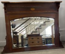 Late Victorian overmantel mirror with inlaid decoration Ht 95cm W 130cm