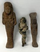 Two ancient Egyptian terracotta figures & a bronze figure