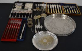 Collection of silver plate and steel, including silver plate trays, cutlery, jugs and steel