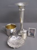 Silver includes - Atkin Brothers Sheffield 1946 oyster shell dish - W I Broadway Birmingham 1970