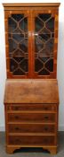 Georgian style yew wood bureau bookcase, 191.5cm h x 68.5cm w x 42cm d