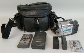Panasonic digital video camera with spare cassette, remote control, spare batteries, carrying case &