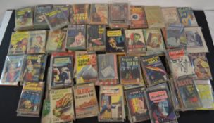 Box of vintage pulp fiction paperback books including Dell, WDL etc (majority in plastic sleeves)