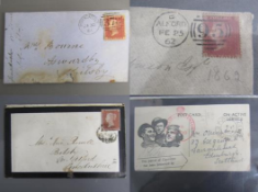 Penny Red stamps and later on letters and postcards dating 1860's some cut and some perforated -