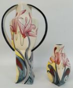 Black Ryden glaze effect twin handled vase (27cm high) and specimen vase (14cm high) in the