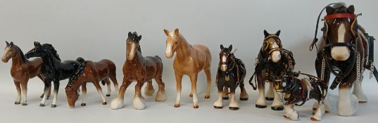 Quantity of horse figurines including shire horses, Trentham Art Ware, Sylvac, Beswick style etc.