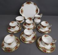 Royal Albert Old Country Roses cake plate, cream jug, sugar bowl & 6 trios