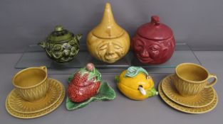 Face condiment pots - Sadler mint sauce - unmarked crying onion and beetroot -  Bordallo Pinheiro