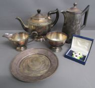 Silver plate tea set comprising tea pot - hot water pot - sugar bowl & cream jug also small plate