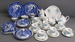 Royal Albert Forget-Me-Not tea set includes hot water pot - Burleigh Ware & Staffordshire blue