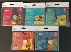 Set of five Royal Mint RAF Centenary £2 brilliant uncirculated coins in sealed packets