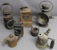 King of the road no 722 lamp, LNER 711206 railway lamp, vintage glue pot, and various railway