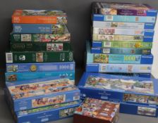 24 boxed jigsaws including Falcon, Ravensburger, Schmid, Hop, Corner piece, Gibsons
