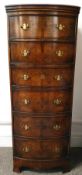 Georgian style bow fronted slim chest of six drawers, 48cm w x 123cm h x 55.5cm d