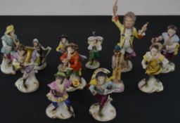 12 Meissen style monkey band figures