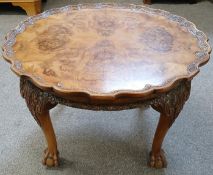 Burr walnut coffee table on cabriole legs