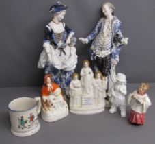 Large Meissen gardener & his wife figures (some damage/repairs) - Staffordshire frog mug - Little