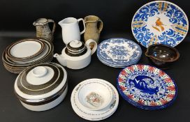 Peter Dick (Coxwold Pottery) bowl, Arabia Finland tableware, Wedgwood Asiatic Pheasant plates,